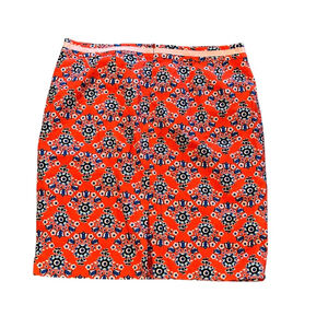 Boden Red Modern Pencil Skirt Geometric Floral Print Size US 16R Pink Blue
